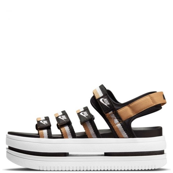 NIKE ICON CLASSIC SANDALS Women – Black/White-metallic Gold-white Size 12 - Picture 1 of 12